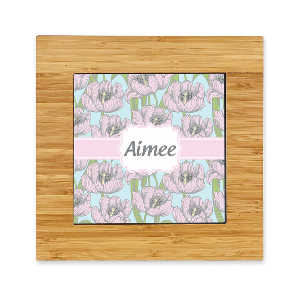 Custom Wild Tulips Bamboo Trivet with Ceramic Tile Insert (Personalized)