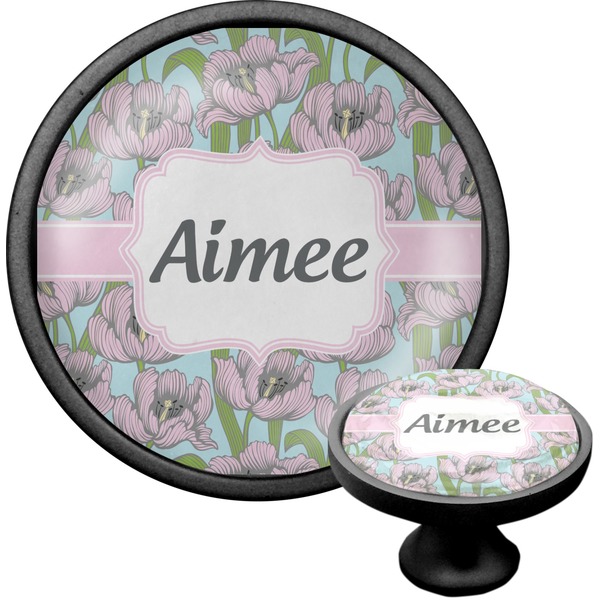 Custom Wild Tulips Cabinet Knob (Black) (Personalized)