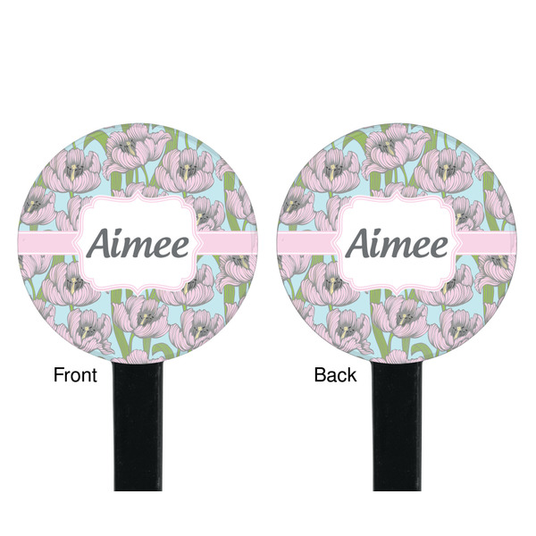 Wild Tulips Black Plastic 7" Stir Stick - Double Sided - Round - Front & Back
