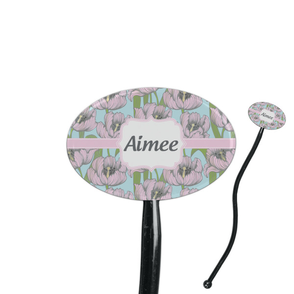 Custom Wild Tulips 7" Oval Plastic Stir Sticks - Black - Single Sided (Personalized)