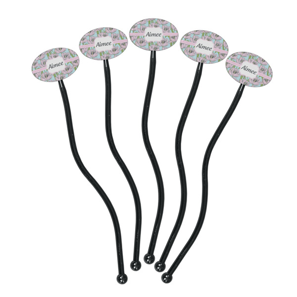 Wild Tulips Black Plastic 7" Stir Stick - Oval - Fan