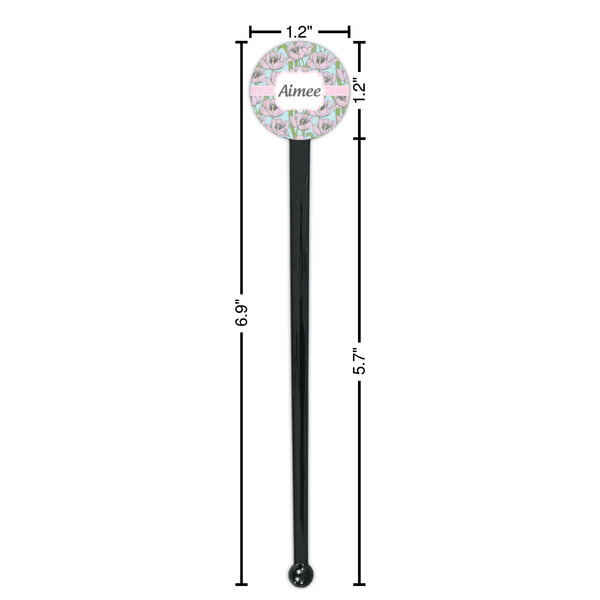 Wild Tulips Black Plastic 7" Stir Stick - Round - Dimensions