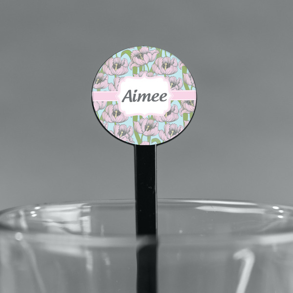 Wild Tulips Black Plastic 7" Stir Stick - Round - Main