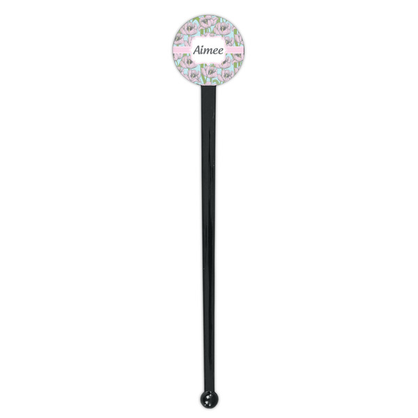 Wild Tulips Black Plastic 7" Stir Stick - Round - Single Stick