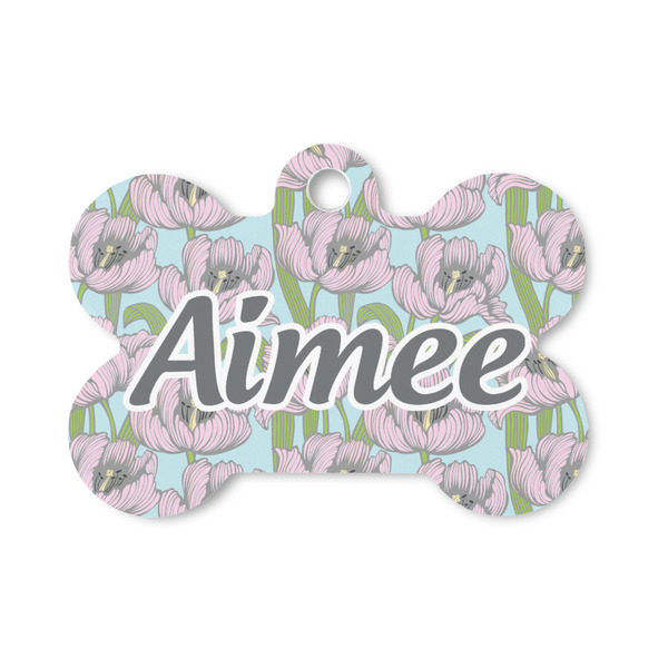 Custom Wild Tulips Bone Shaped Dog ID Tag - Small (Personalized)