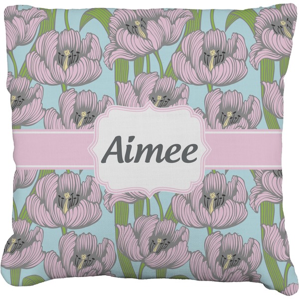 Custom Wild Tulips Faux-Linen Throw Pillow 18" (Personalized)