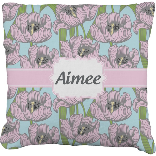 Custom Wild Tulips Faux-Linen Throw Pillow 20" (Personalized)