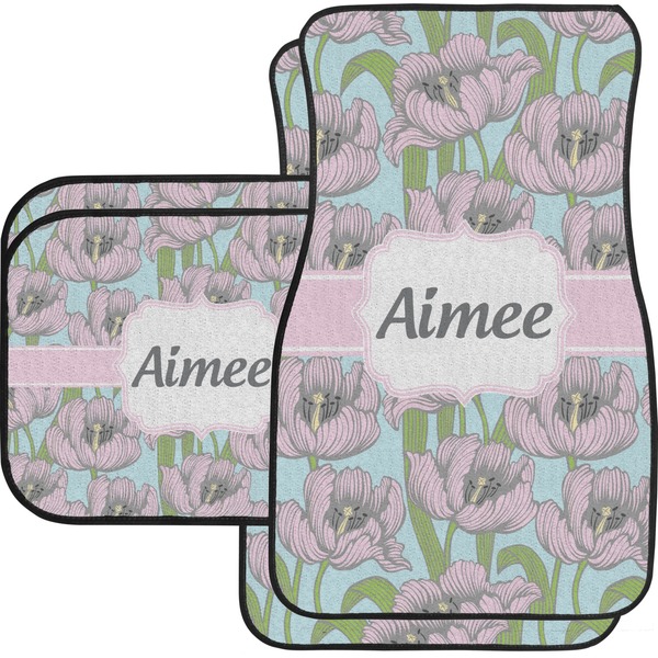 Custom Wild Tulips Car Floor Mats Set - 2 Front & 2 Back (Personalized)
