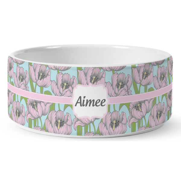 Wild Tulips Ceramic Dog Bowl - Medium - Front