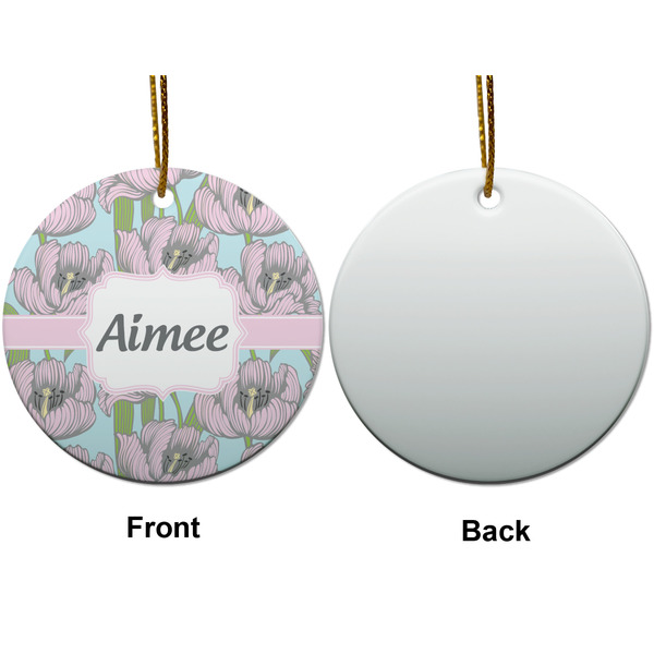 Wild Tulips Ceramic Flat Ornament - Circle Front & Back (APPROVAL)