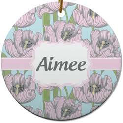 Wild Tulips Round Ceramic Ornament w/ Name or Text
