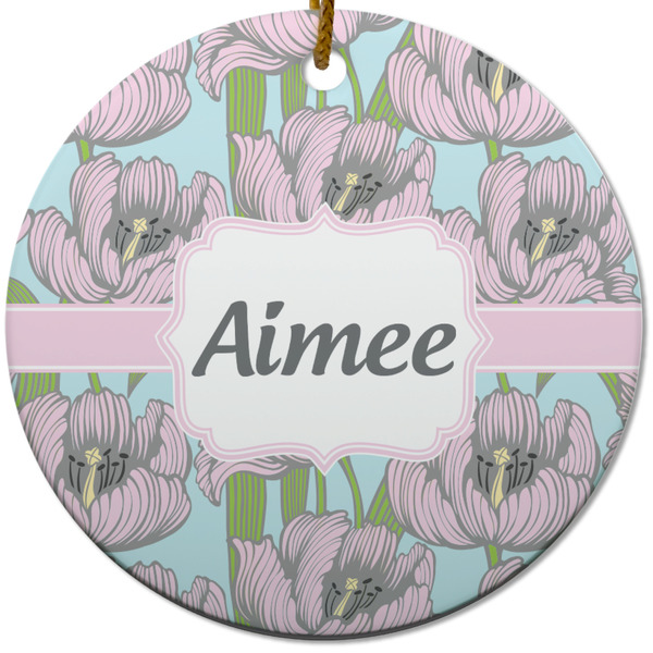 Wild Tulips Ceramic Flat Ornament - Circle (Front)