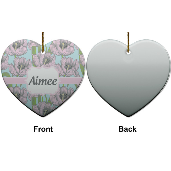 Wild Tulips Ceramic Flat Ornament - Heart Front & Back (APPROVAL)