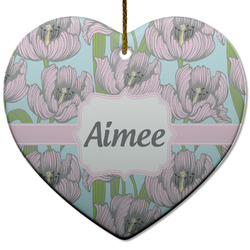 Wild Tulips Heart Ceramic Ornament w/ Name or Text