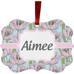 Wild Tulips Metal Frame Ornament - Double Sided w/ Name or Text