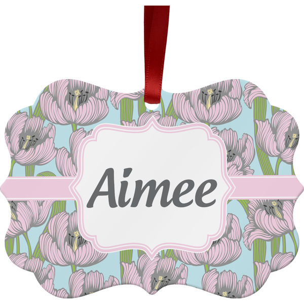 Custom Wild Tulips Metal Frame Ornament - Double Sided w/ Name or Text