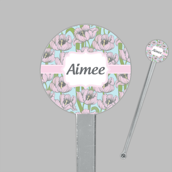 Wild Tulips Clear Plastic 7" Stir Stick - Round - Closeup