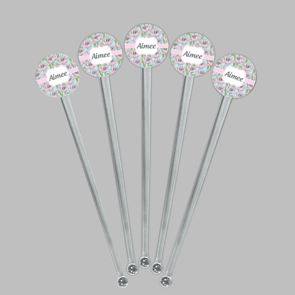 Wild Tulips Clear Plastic 7" Stir Stick - Round - Fan View