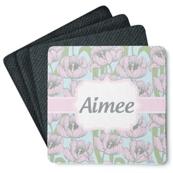 Wild Tulips Square Rubber Backed Coasters - Set of 4 (Personalized)