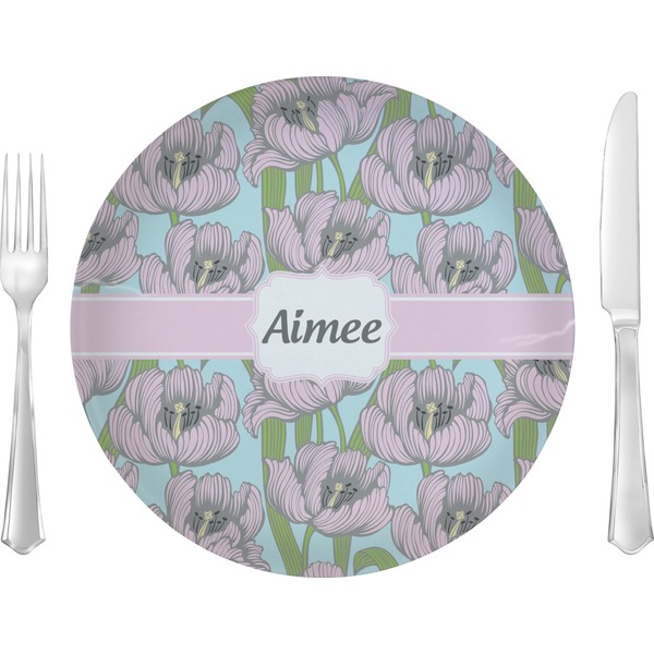 Custom Wild Tulips 10" Glass Lunch / Dinner Plates - Single or Set (Personalized)