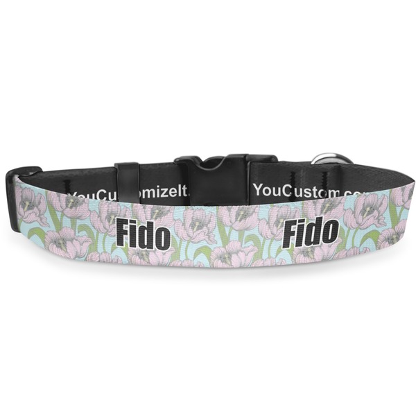 Custom Wild Tulips Deluxe Dog Collar - Extra Large (16" to 27") (Personalized)