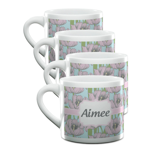 Custom Wild Tulips Double Shot Espresso Cups - Set of 4 (Personalized)