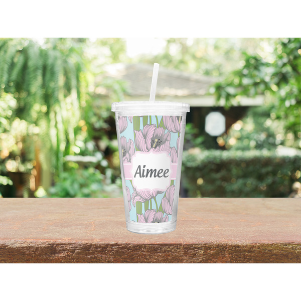Wild Tulips Double Wall Tumbler with Straw Lifestyle