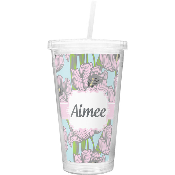 Custom Wild Tulips Double Wall Tumbler with Straw (Personalized)