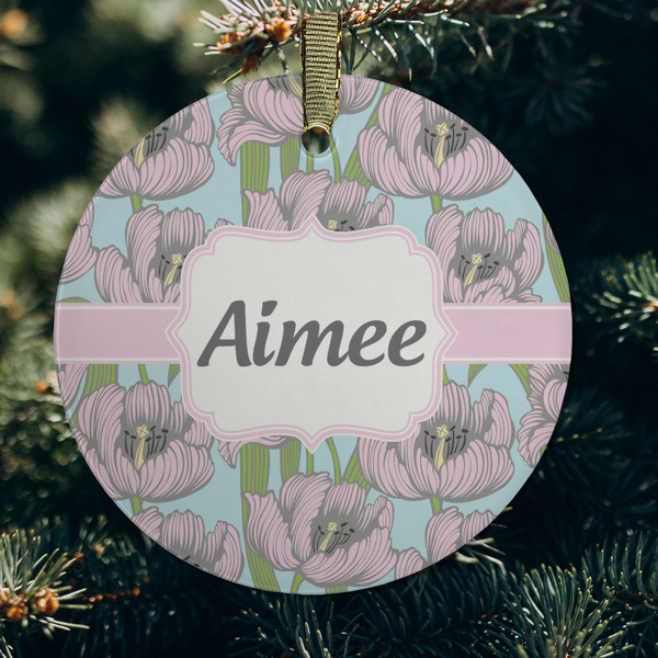 Wild Tulips Frosted Glass Ornament - Round (Lifestyle)