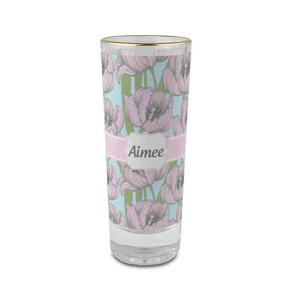 Custom Wild Tulips 2 oz Shot Glass - Glass with Gold Rim (Personalized)