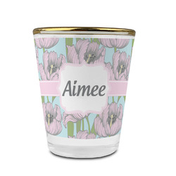 Wild Tulips Glass Shot Glass - 1.5 oz - with Gold Rim - Set of 4 (Personalized)