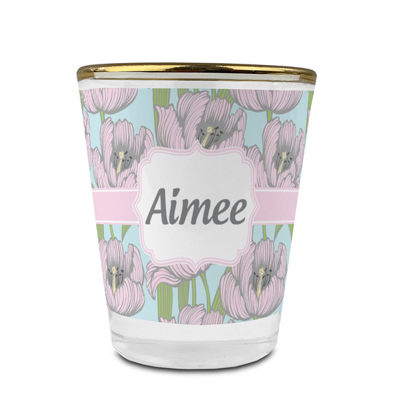 Wild Tulips Glass Shot Glass - With gold rim - FRONT