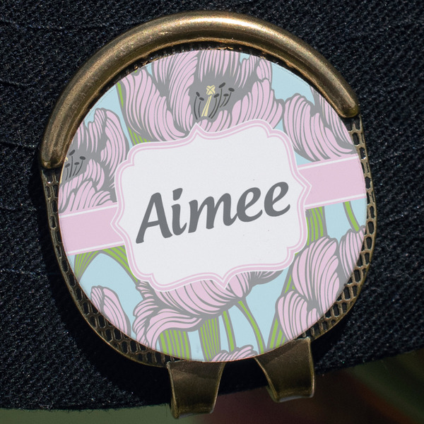 Wild Tulips Golf Ball Marker Hat Clip - Gold - Close Up