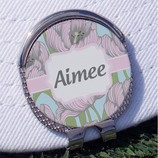 Wild Tulips Golf Ball Marker Hat Clip - Silver - Front