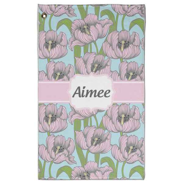 Custom Wild Tulips Golf Towel - Poly-Cotton Blend w/ Name or Text