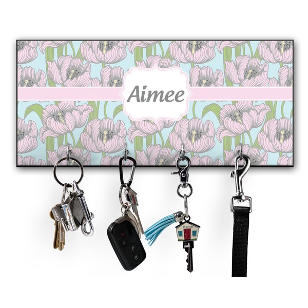 Custom Wild Tulips Key Hanger w/ 4 Hooks w/ Name or Text