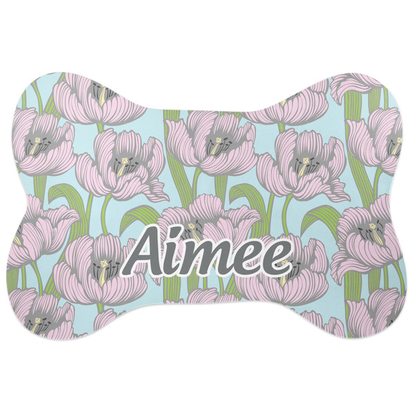 Custom Wild Tulips Bone Shaped Dog Food Mat (Personalized)