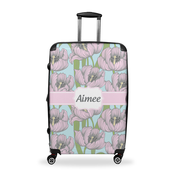 Custom Wild Tulips Suitcase - 28" Large - Checked w/ Name or Text
