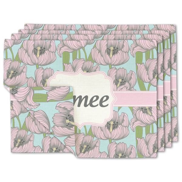 Custom Wild Tulips Double-Sided Linen Placemat - Set of 4 w/ Name or Text