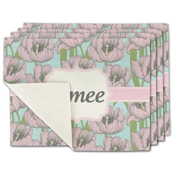 Custom Wild Tulips Single-Sided Linen Placemat - Set of 4 w/ Name or Text