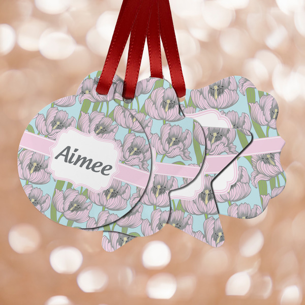 Custom Wild Tulips Metal Ornaments - Double Sided w/ Name or Text