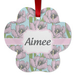 Wild Tulips Metal Paw Ornament - Double Sided w/ Name or Text