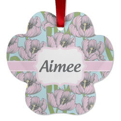 Wild Tulips Metal Paw Ornament - Double Sided w/ Name or Text