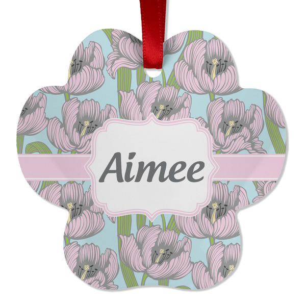 Custom Wild Tulips Metal Paw Ornament - Double Sided w/ Name or Text