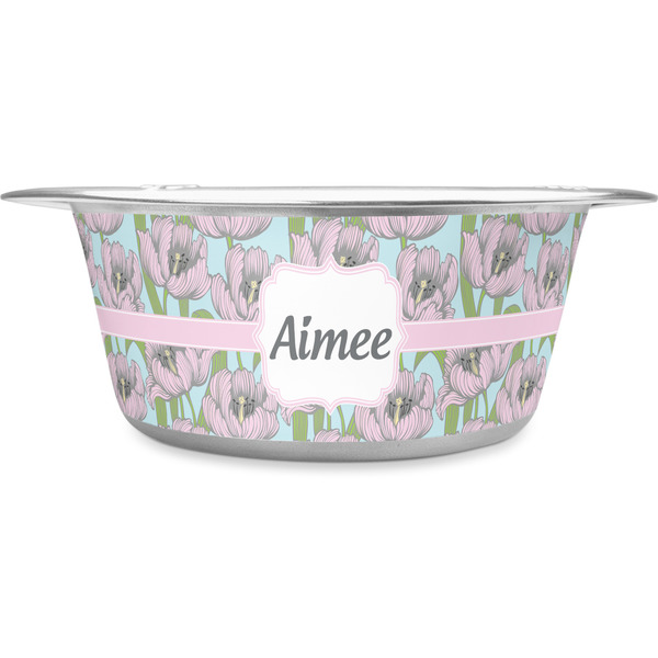 Custom Wild Tulips Stainless Steel Dog Bowl (Personalized)