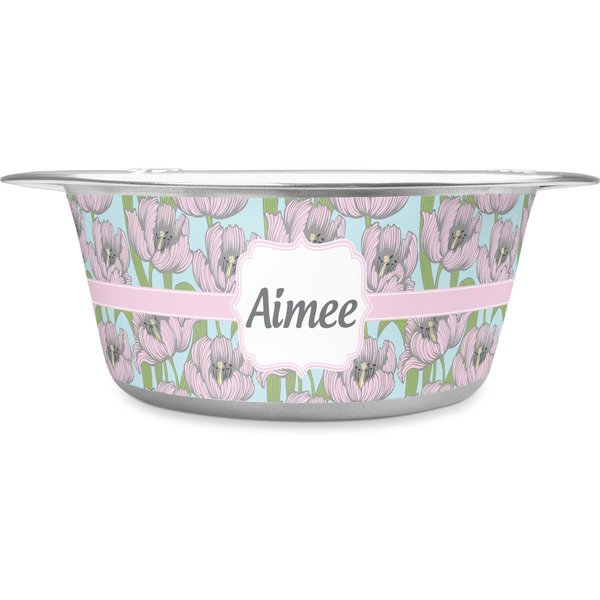 Custom Wild Tulips Stainless Steel Dog Bowl - Medium (Personalized)