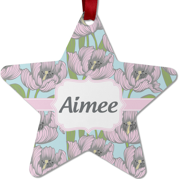 Custom Wild Tulips Metal Star Ornament - Double Sided w/ Name or Text