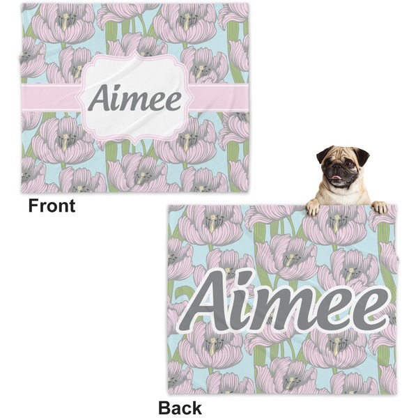 Wild Tulips Microfleece Dog Blanket - Large- Front & Back