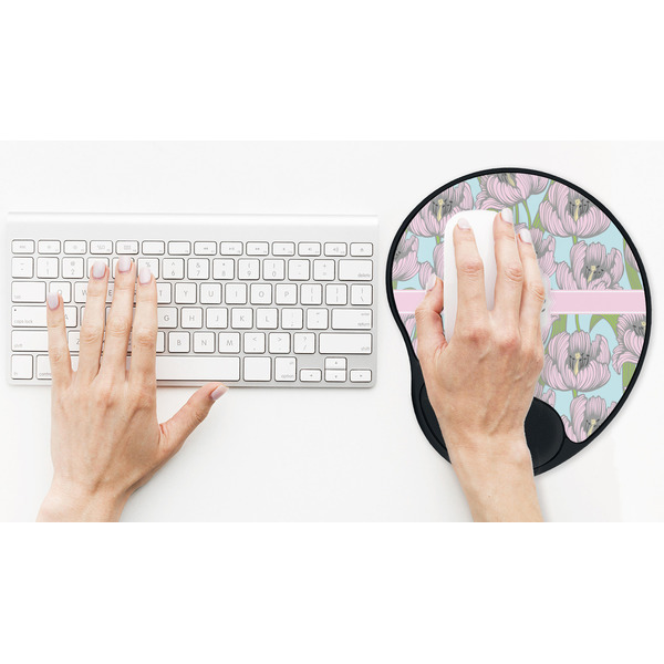 Wild Tulips Mouse Pad with Wrist Rest - LIFESYTLE 2 (in use)