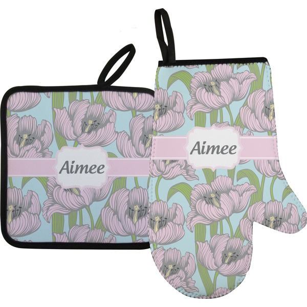 Custom Wild Tulips Oven Mitt & Pot Holder Set w/ Name or Text